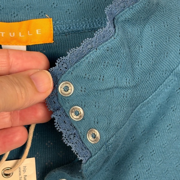 Women Tulle Long Sleeve Y2K Henley Lacey Snap Top Sz L Pointelle Jersey NWT 2000 - Picture 6 of 14